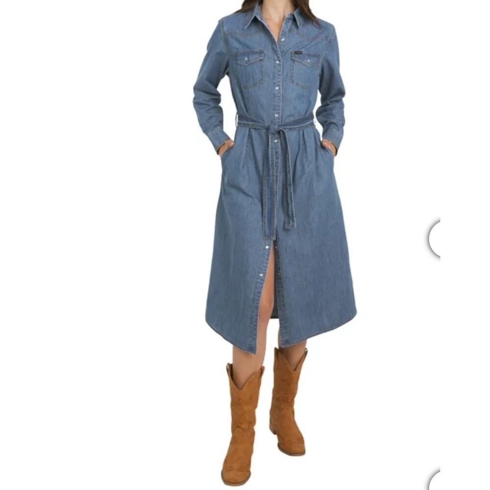 Wrangler Y2K Women's Denim Midi Dress Blue Size Small